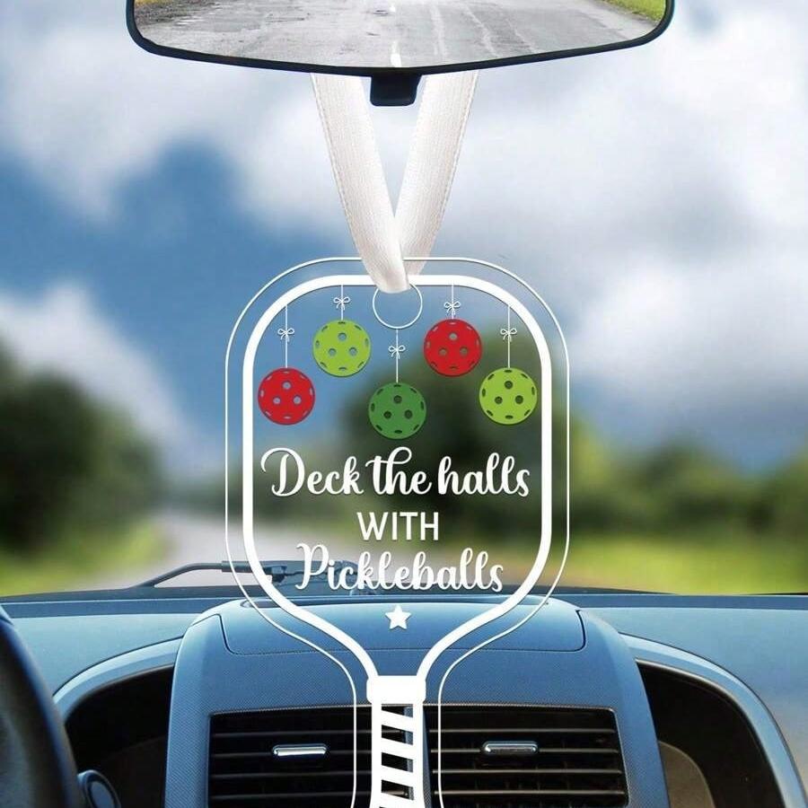 2PCS Deck The Halls with Pickleball Transparent Acrylic Ornament, Xmas Hanging Acrylic Ornaments, Personalized Pickleball Christmas Ornament