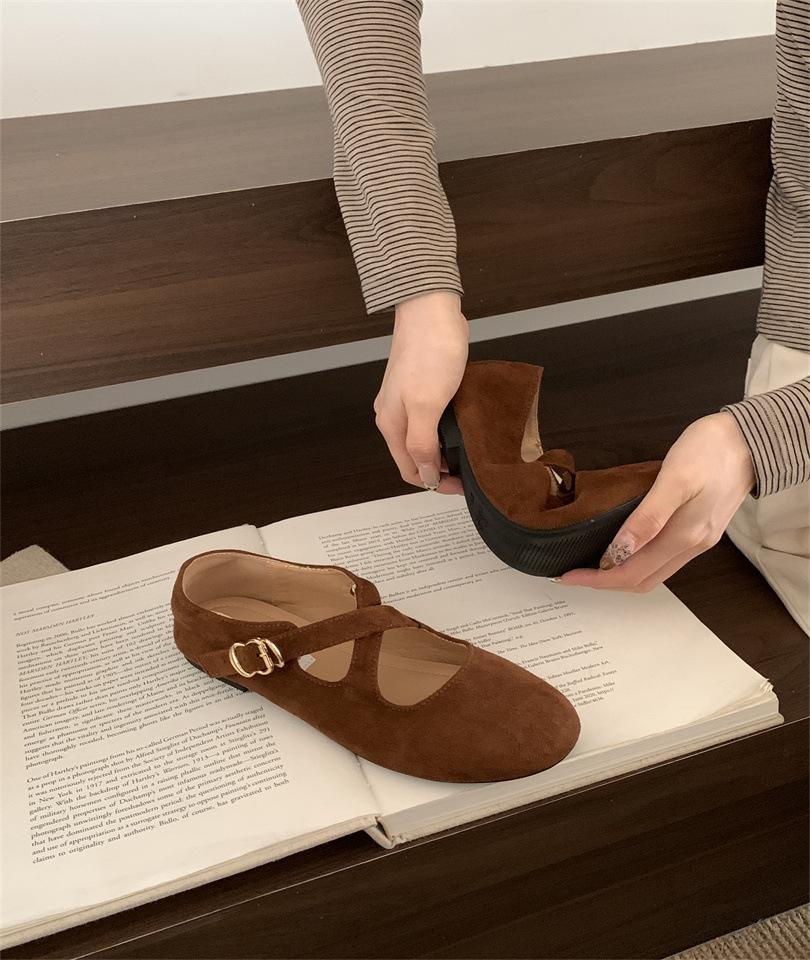 Round Head Shallow Mouth Single Shoes Female Spring and Autumn New Gentle Retro Ballet Fairy Soft Flat Bottom Mary Jane Doudou Shoes