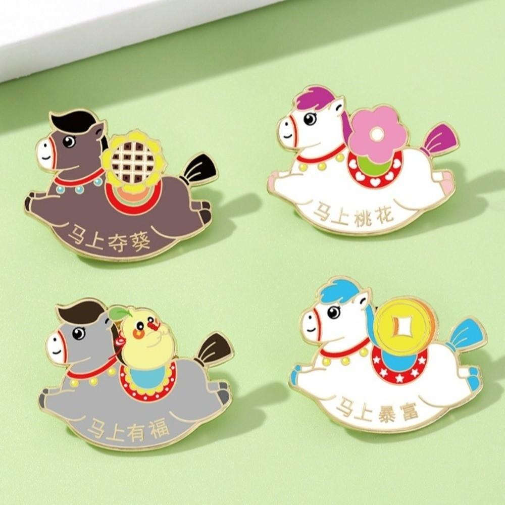 Cute Zodiac Horse Brooch Cartoon Horse Year Brooch Badge Pins Animal Brooch Women Accessories