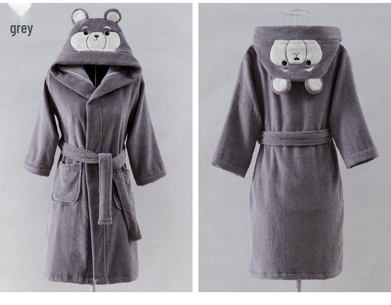 Children's Warm Cotton Cartoon Hooded Bathrobe - Absorbent Towel Material for Boys & Girls, Ideal for Autumn/Winter Swimming or Sleepwear.