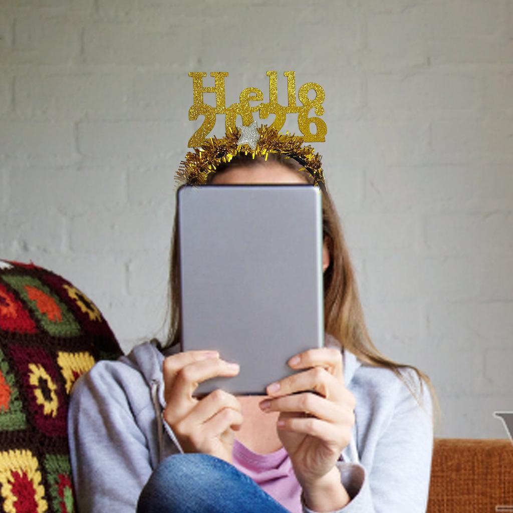 Sparkling New Year Headband Hello 2026 Glitters Hairhoop For Holiday Celebration Parties Carnivals Costume Accessories