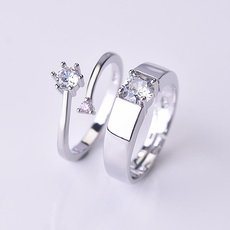 2pcs 925 Sterling Silver Couple Rings Zircom For Women Man Exquisite Student Girlfriend Jewelry Accessories Wedding