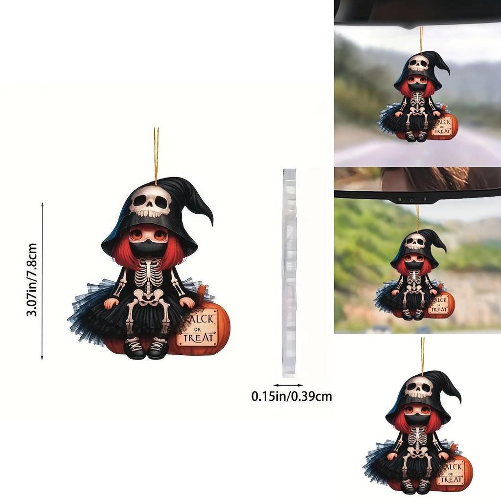 Playful Skeleton Girl Acrylic Pendant For Halloween Themed Car And Home Decor
