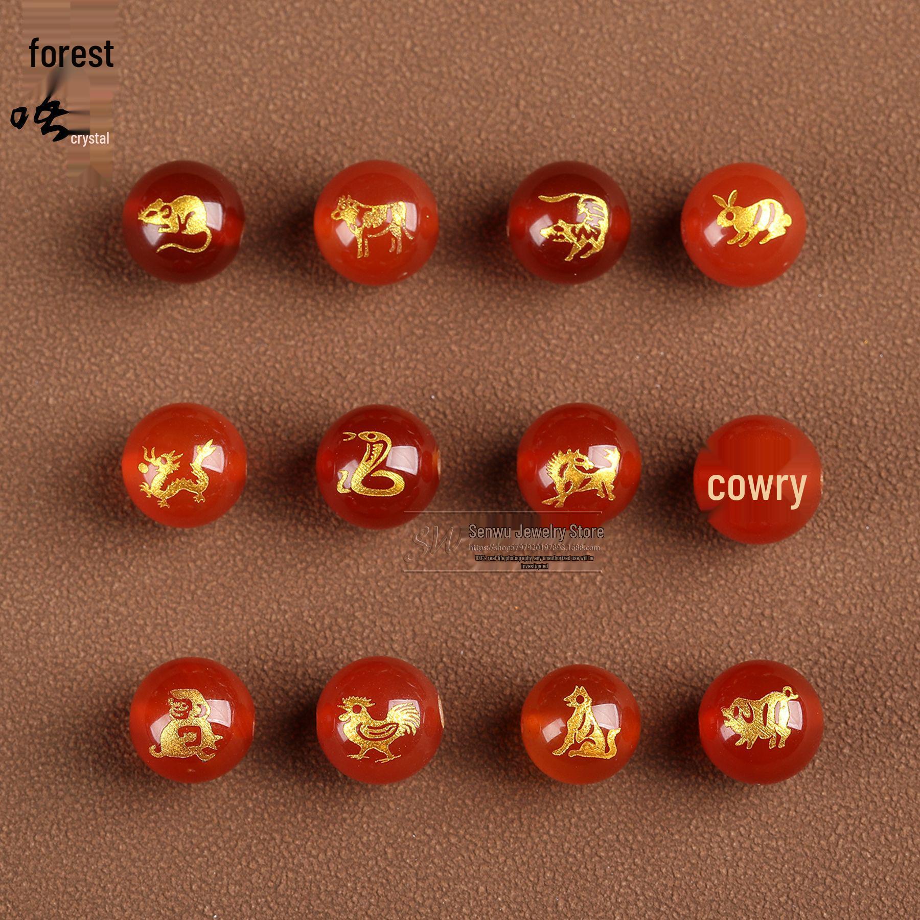 Forest Crystal Natural Red Agate Zodiac Round Beads for DIY Jewelry Accessories Monkey