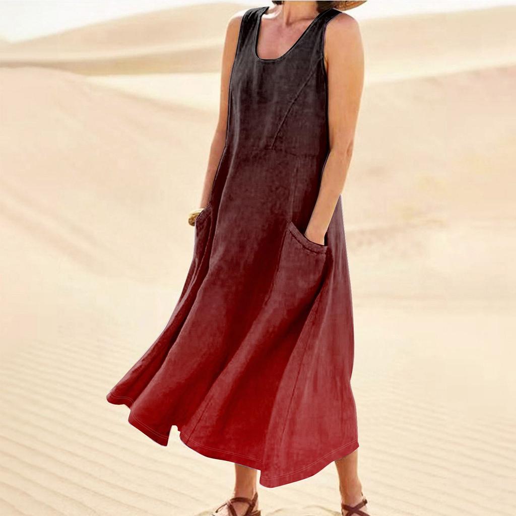 Damska wygodna bawełniana sukienka bez rękawów z gradientowym nadrukiem