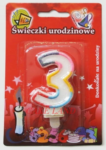 Świeczka Urodzinowa Cyfra  "3" - Tęcza Z Obwódką