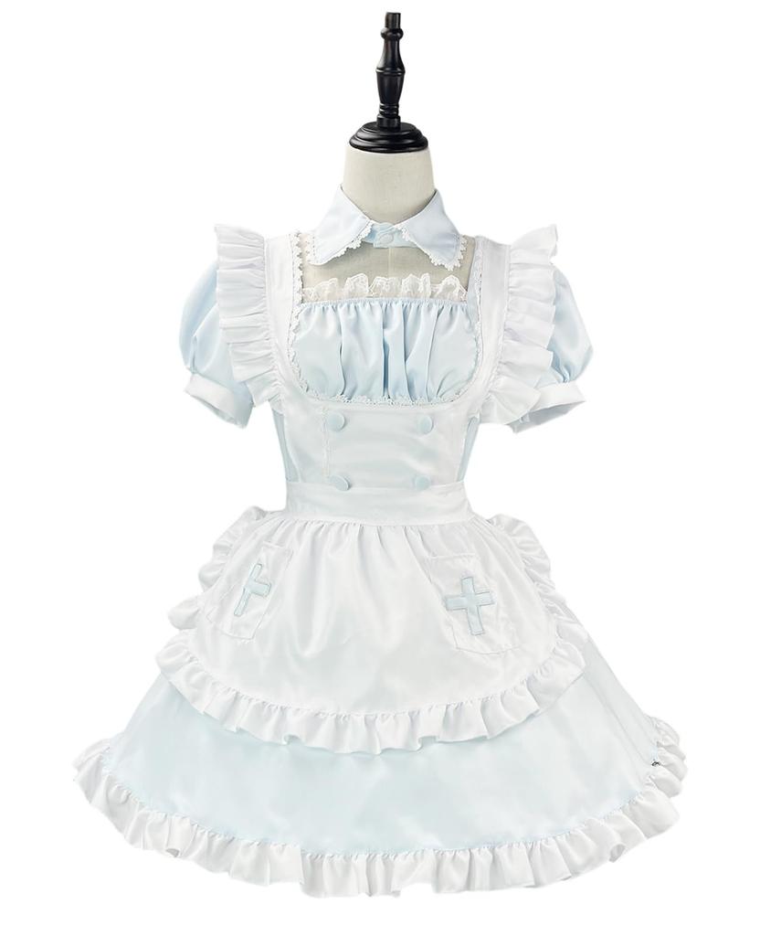[CR ROLECOS] Light Blue Maid Costume, Nurse Costume, Plus Size, Cute Maid Uniform, Halloween Costume, Women's, Maid Cosplay, Cute, Landmine Style, Caf