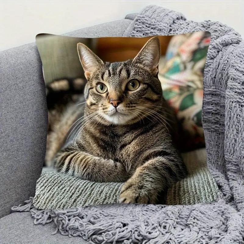 Cute Animal Print Pillowcase: 2D Flat Printing, Non-real Embroidery, Night Sofa  Night Sofa Cushion