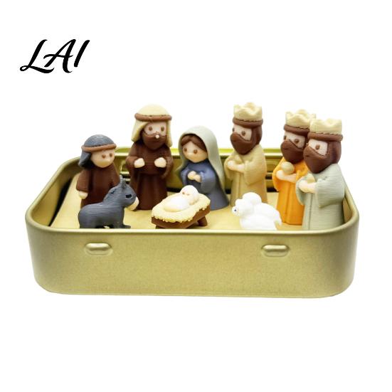 Miniature Nativity Set Mini in Tin Box 3D Printed Pocket Scene Set Small for Desk Christmas Holy Family Jesus Figurines Easter Decoration
