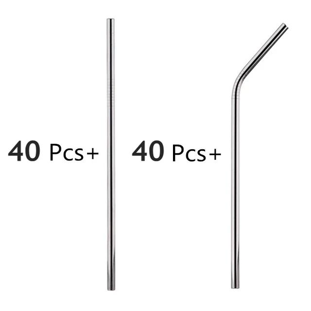 80Pcs 8mm*215mm Reusable Metal Straw 304 Stainless Steel Drinking Straight Bent Straws Eco-friendly Party Bar Accessories