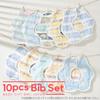 BMC Set of Soft Cotton Degree Rotation Bib. 10-Piece 100% Bibs, 6-Layer Gauze, Flower-Shaped, 360° (Blue)