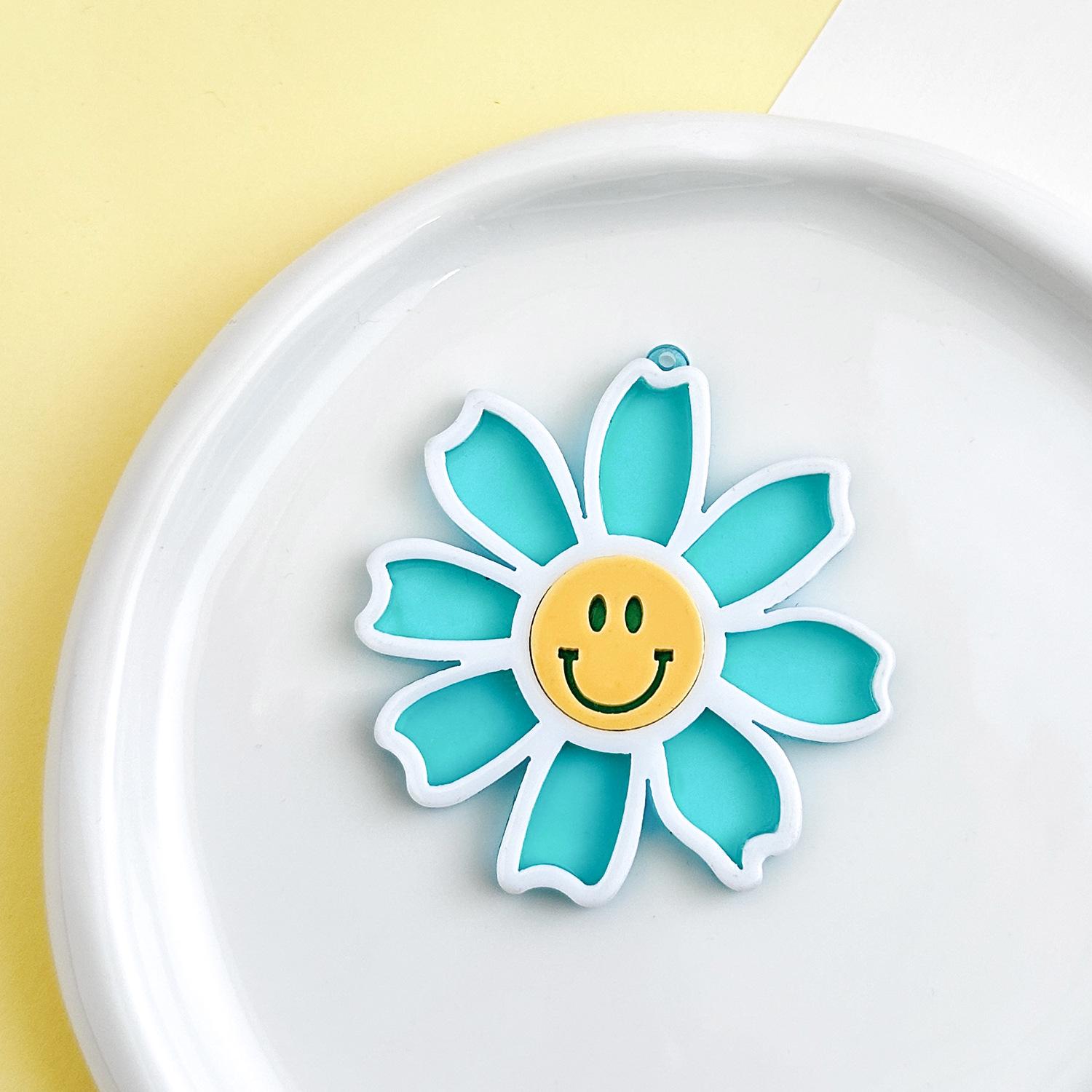 

Акриловые серьги-хризантемы с улыбающимся лицом, подвеска, брелок и шарм для резинки для волос озеро синий