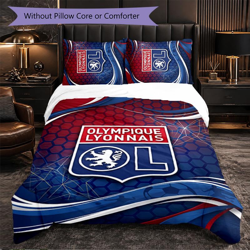 Lyon FC Themed Bedding 3Pcs Duvet Cover Set Decorative Bed Linen For Teen Room Home Decoration