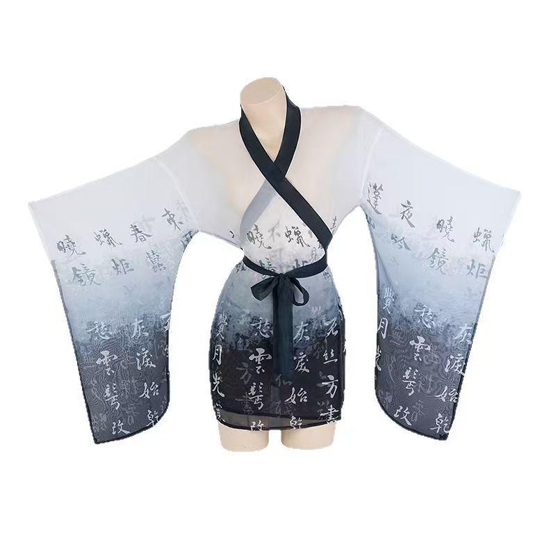 

Ink painting sexy underwear gradual change color Hanfu sexy bathrobe soft yarn antique style of the Republic of China style ancient costume one size fits all【 40-65kg 】