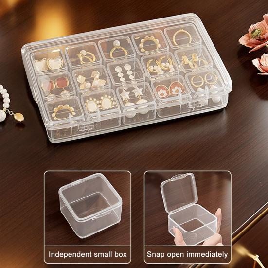 Multifunctional Storage Box, with Flip-Top Airtight Dust-Proof Design, Transparent Contains Independent Small Box Storage Case, for Jewelry Rings