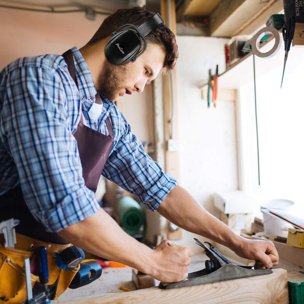 ProCase Erwachsenen Lärmschutzkopfhörer mit einstellbarem Gehörschutz Lärm SNR 36dB Schwarz Kopfbügel, Kopfhörer, Reduzierung (NRR 29 dB) -