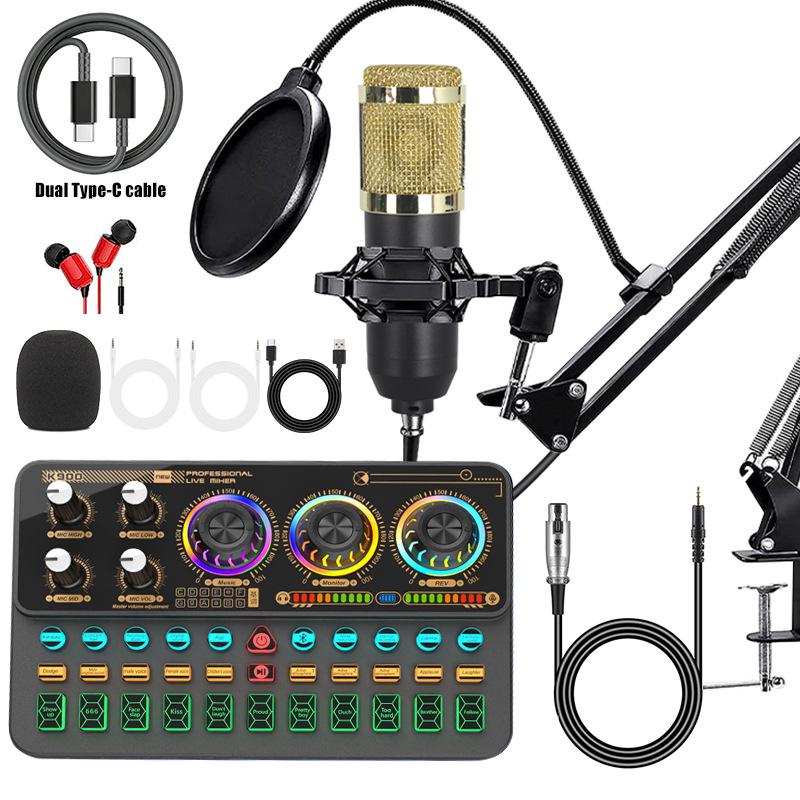 F998 Sound Card & Microphone Set with Type-C Adapter for Mobile Recording, Streaming, and Podcasting
