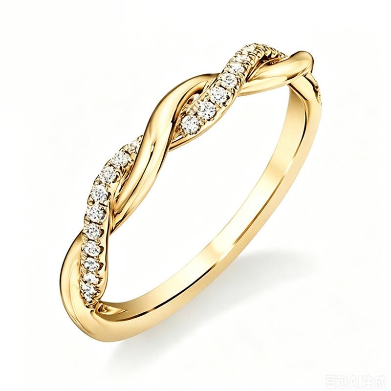 European and American simple twist micro-inlaid zircon ring copper ring girl index finger ring tail