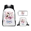 Iconic Kotaro Lives Alone Anime 3D Design 3pcs/Set pupil Learner Bags Everyday Laptop Everyday Backpack Sling Carry Tote Pencil Pouch