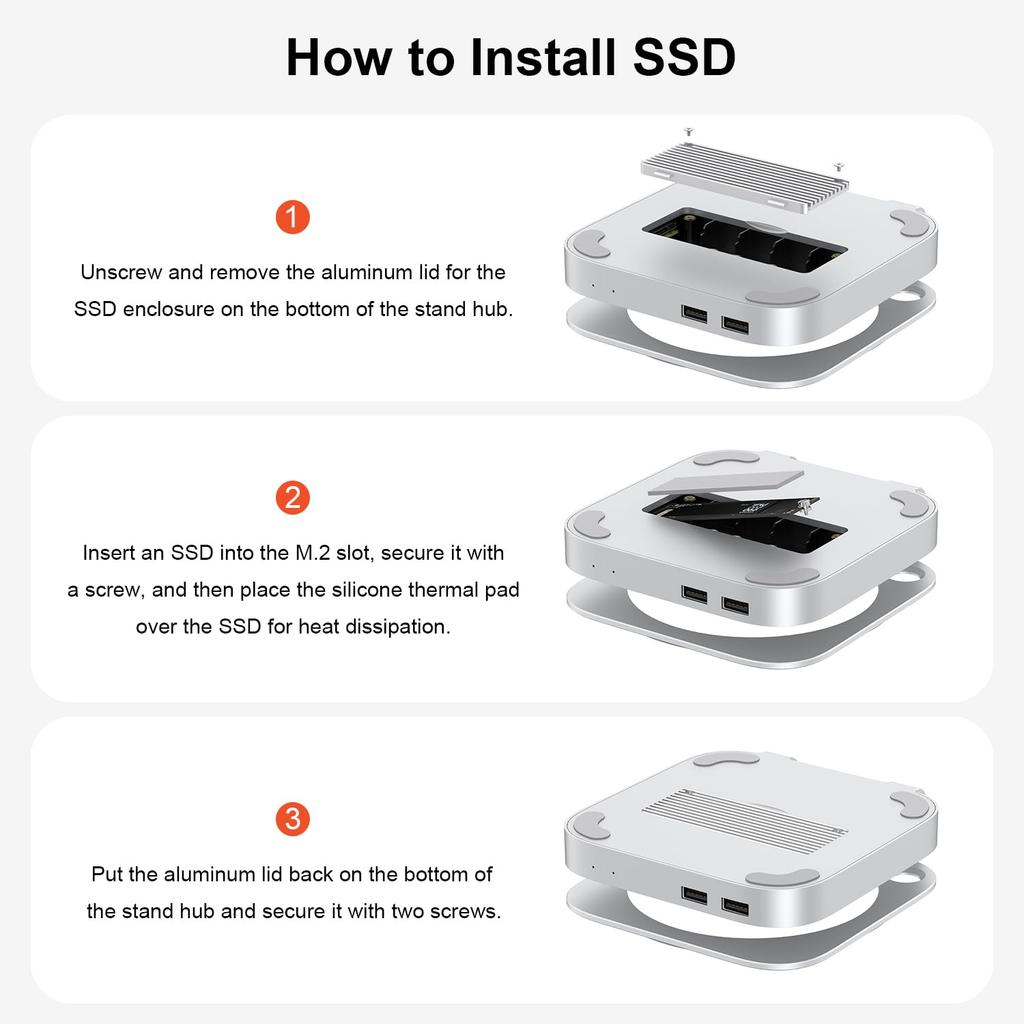 Qwiizlab 40Gbps Mac Mini Pro Stand Hub with USB4 NVMe SSD Enclosure Host 3 Audio PCIe Support Up To 8TB Thunderbolt Support M4/M4 USB-C USB-A 2.0