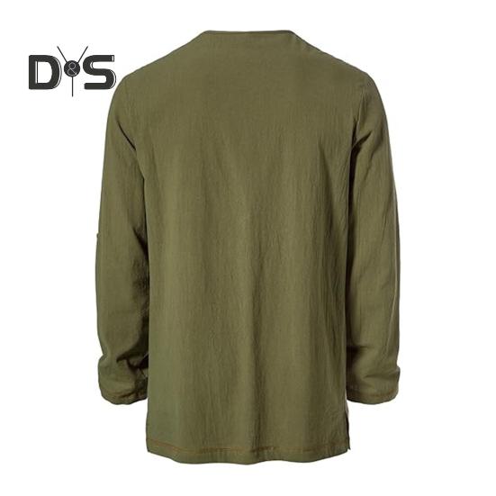 Pánské vintage šněrovací tričko s dlouhým rukávem a límečkem Henry, jarní podzimní jednobarevné tričko pro každodenní nošení, vystoupení, cosplay