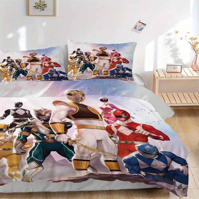 3pcs Power Rangers Themed Quilt Cover Set (1 Quilt Cover + 2 Pillowcases Without Pillow Core), High-Definition Printing for Home and Dormitory.F064 135x200cm