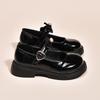 Black Versatile Round Head Heightened Thick-soled Mary Jane Small Leather Shoes for Women's British New Shallow Single Shoes