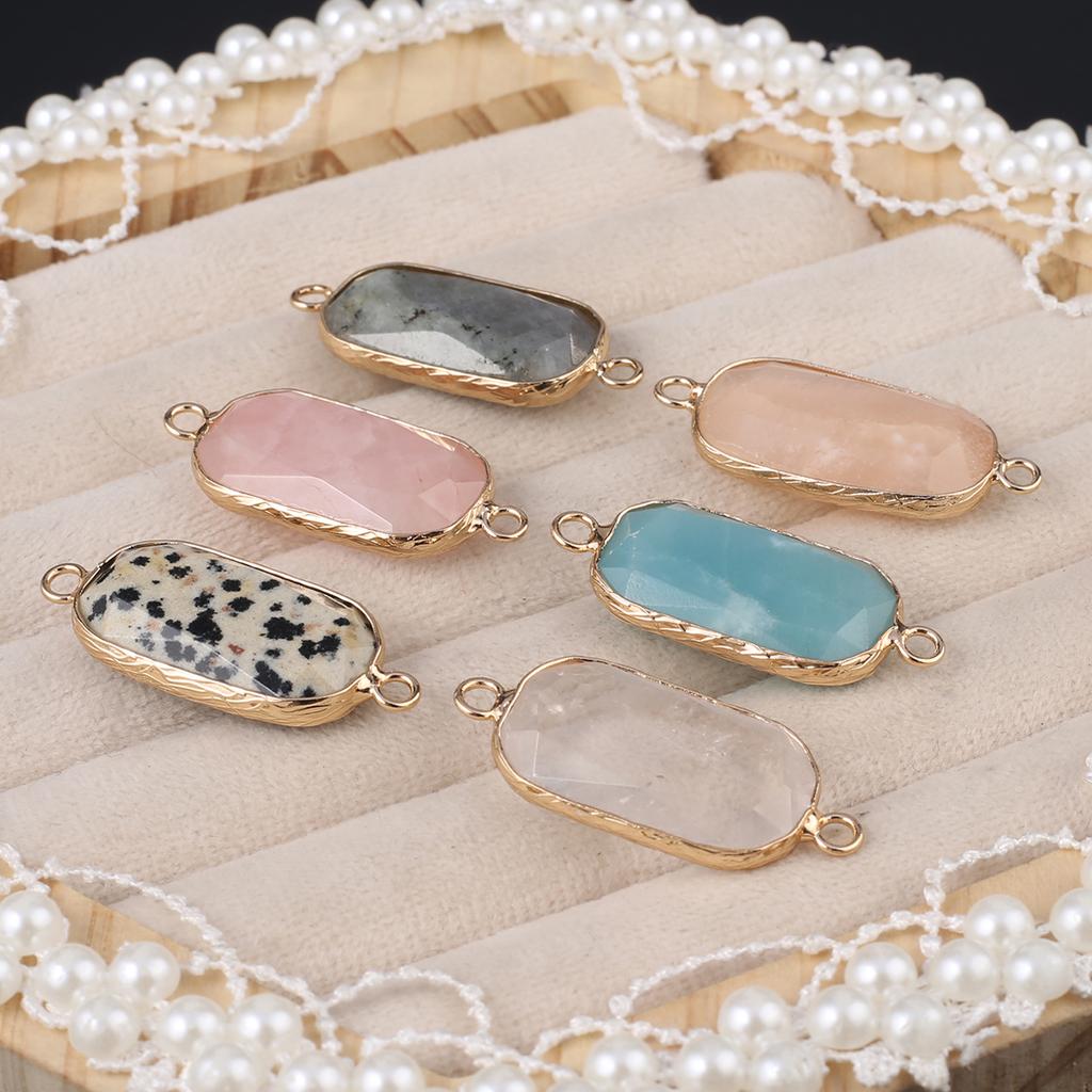 Conectores Piedra Natural cuarzo rosa/amazonita conector facetado rectangular para fabricación de joyería DIY collar pulsera accesorio