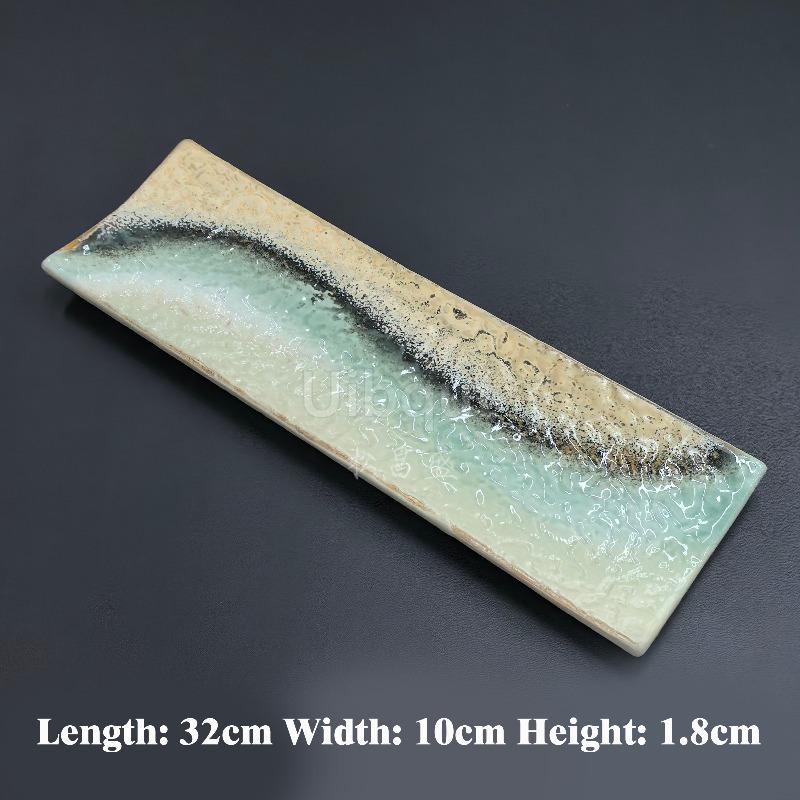 Japanese rectangle Ceramic Tableware Flat Dish Sushi Long sashimi Vegetable seafood Plate Skewer Dish Cuisine Tray Tableware