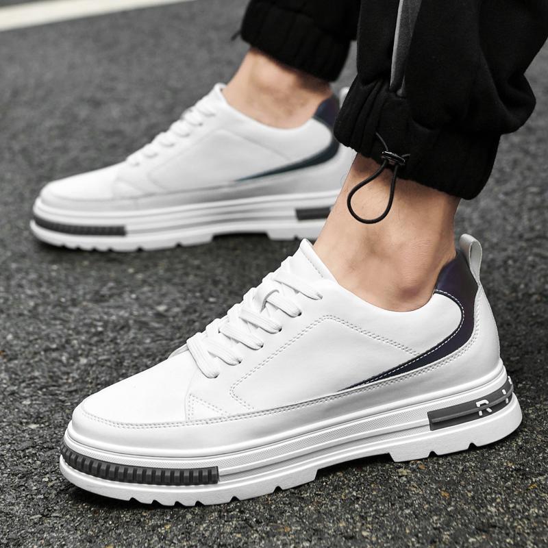 Zapatos Elevadores de 8cm Zapatillas de Plataforma de Cuero Genuino para Hombre con Suela Gruesa y Aumento de Altura Oculto - Zapatos Deportivos Casuales de Corte Bajo