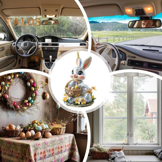 1/3Pcs Easter Cartoon Bunny Hanging Decorations with Lanyard Easy To Hang 2D Acrylic Ornaments Rearview Mirror Pendants