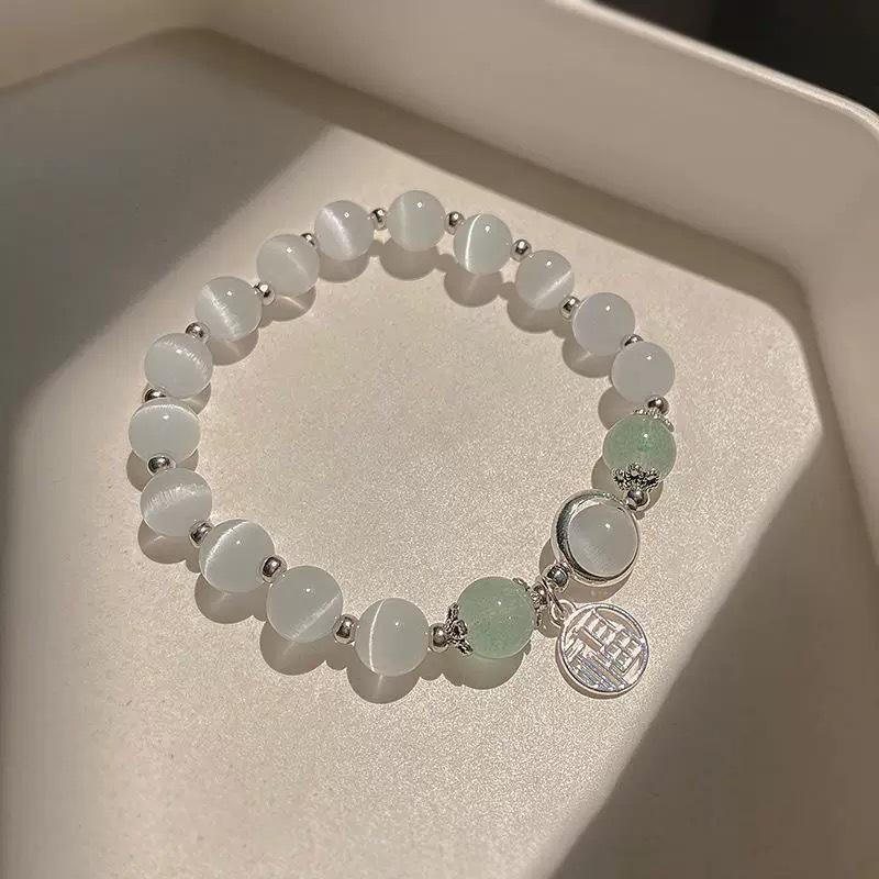 High-Value Retro Faux Cat's Eye White Moonlight Beaded Bracelet - Versatile Forest Style Gift