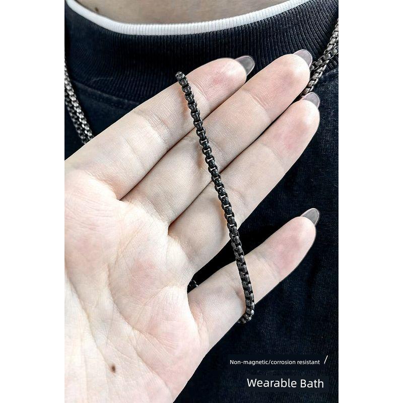 Square Beads Box Chain Pure Titanium 3/4mm Ornament Hip Hop Couple Necklace Necklace Stylish Fashion Men Trendy Amulet