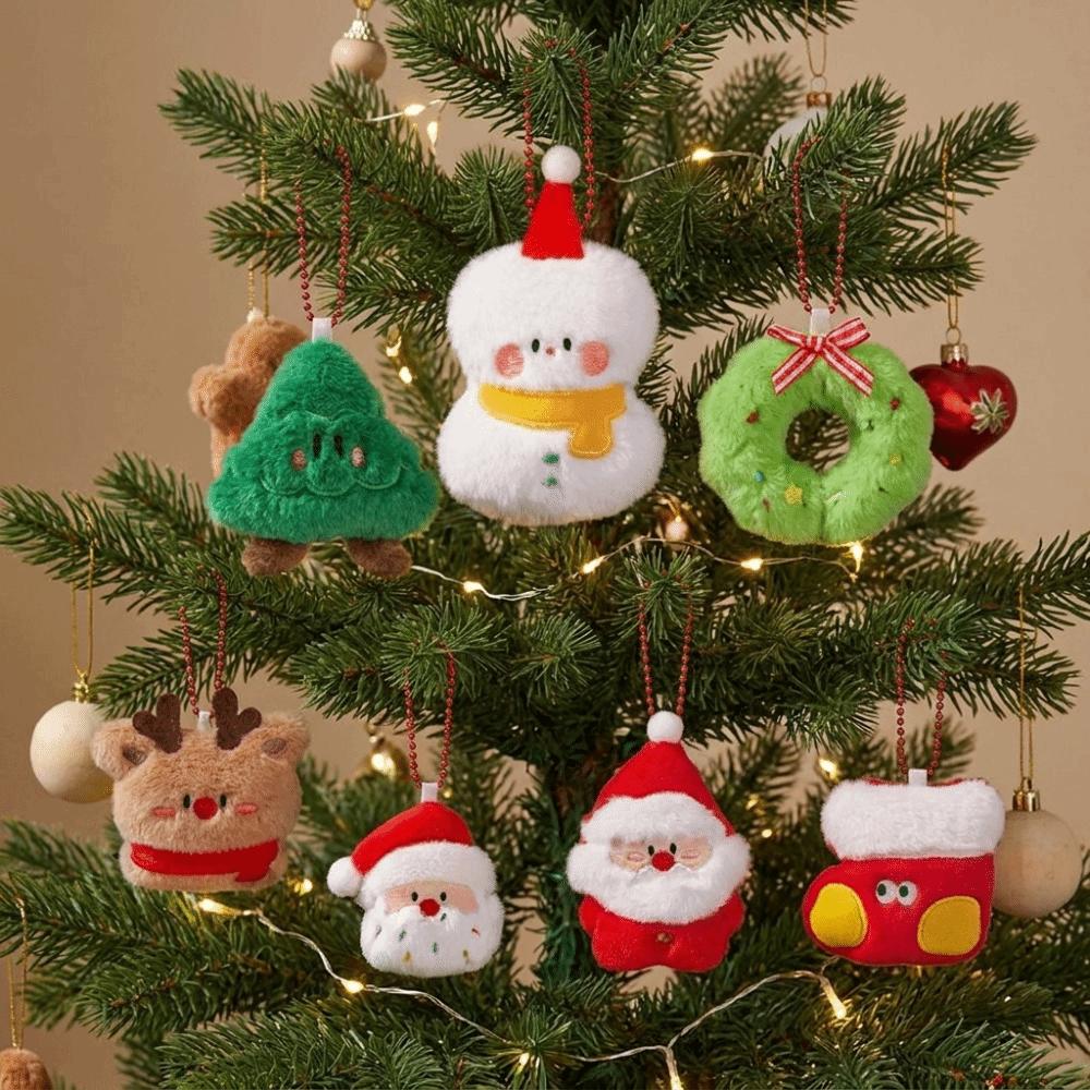 Cartoon Christmas Tree Pendants Snowman Plush Keyring Fluzzy Christmas Keychain  Gift