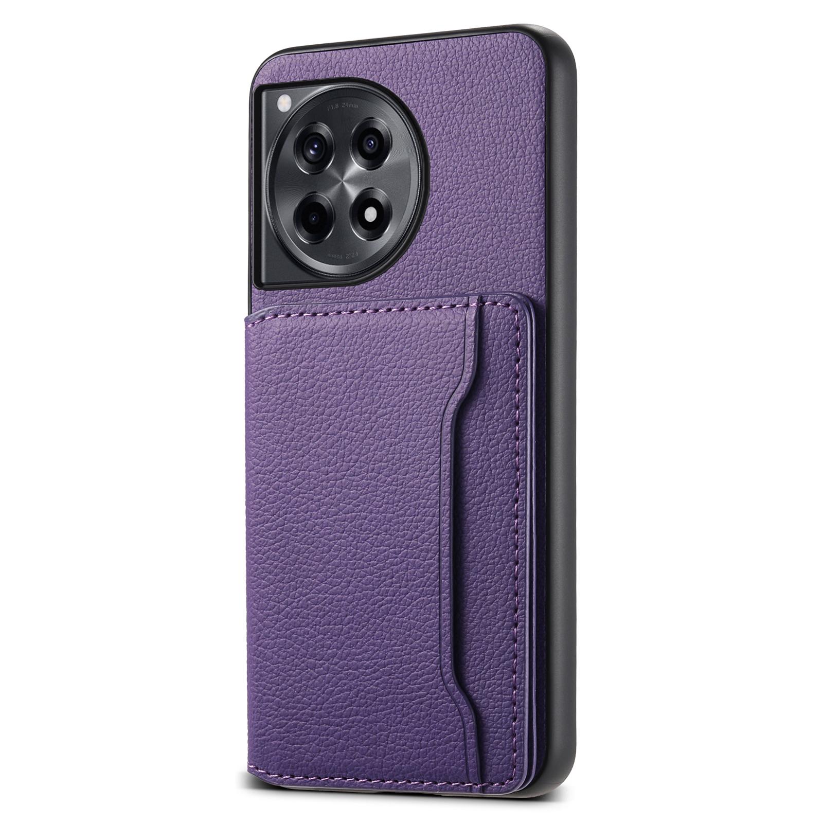 

For OnePlus Ace 3 5G/12R 5G Case Card Slots Leather Coated PC+TPU Kickstand Phone Cover Purple