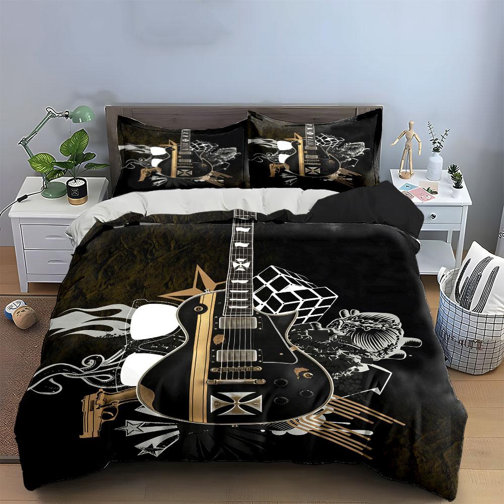 Rock Style Guitar Decor Set Multiple Sizes Kid'S And Adults' Bedroom Exquisite 3Pc Bedding Set, Gift