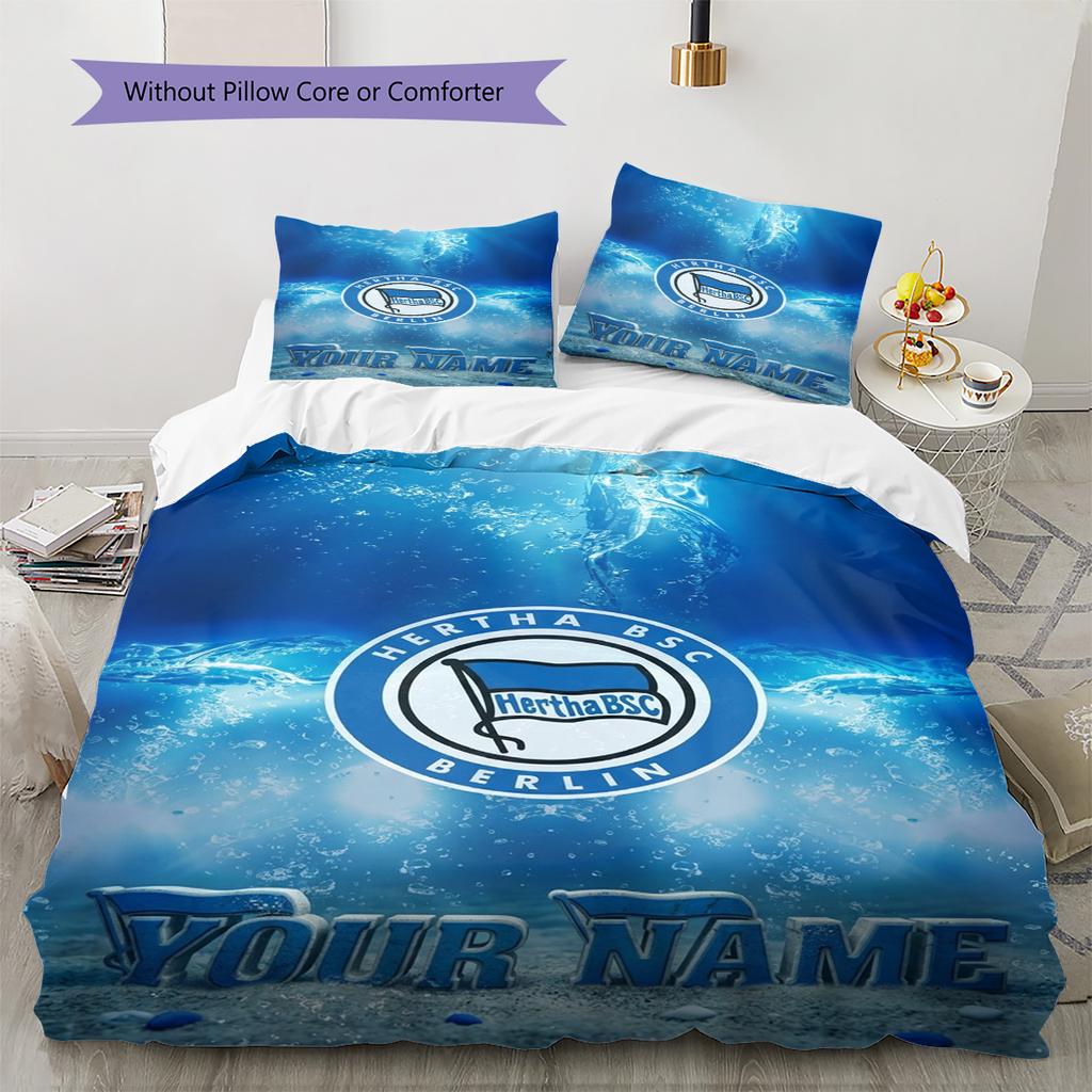 Name Custom Hertha BSC Pattern Bedding Set Quilt Cover Pillowcase Home Decor Gift (1 * Duvet Cover + 2 * Pillowcase, Without Core)