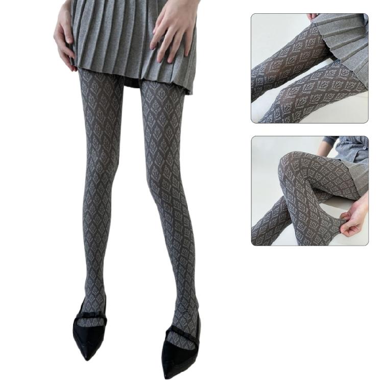 Womens Japanese Dark Floral Print Leggings Tights Vintage Jacquard Patterned Stretchy High Waist Pantyhose Stockings