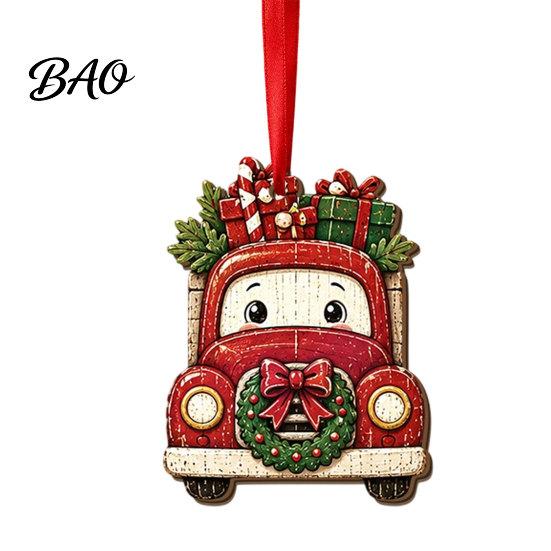 Decorative Wooden Crafts Christmas Tree Pendants with Red Rope, Cute Cartoon Hanging Ornaments Gifts for Family Holiday Home Decoration, Fireplace And
