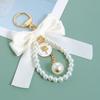 Car Pendant Bow Key Chain Big Bow Car Key Holder Exquisite Pearl Beaded Pendant Keyring