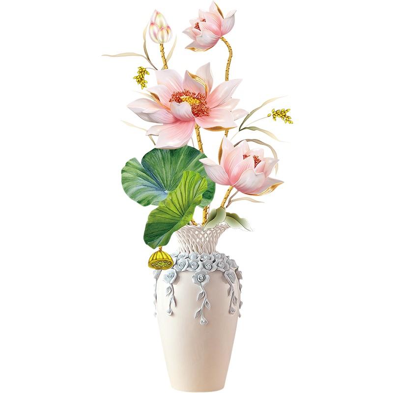 3D Lotus Flower Vase Wall Stickers,Removable Floral Wall Decals for Living Room,Bedroom,Home Decor,Peel and Stick Art Murals