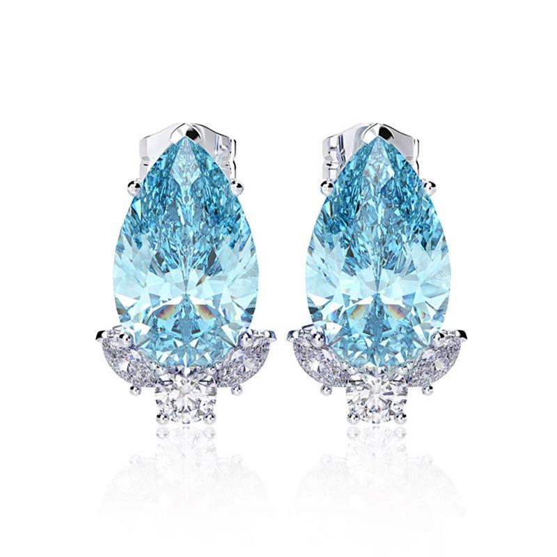 Gorgeous Teardrop CZ Stud Earrings Bridal Wedding Engagement Accessories Pink/Blue Elegant Women Earrings Fashion Jewelry