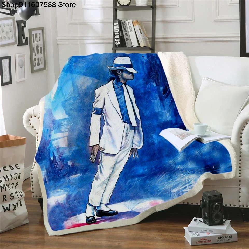 Coperta in Pile Stampata 3D di Michael Jackson per Letti Trapunta Spessa Copriletto alla Moda Coperta Sherpa per Adulti Bambini Adolescenti 100x150cm