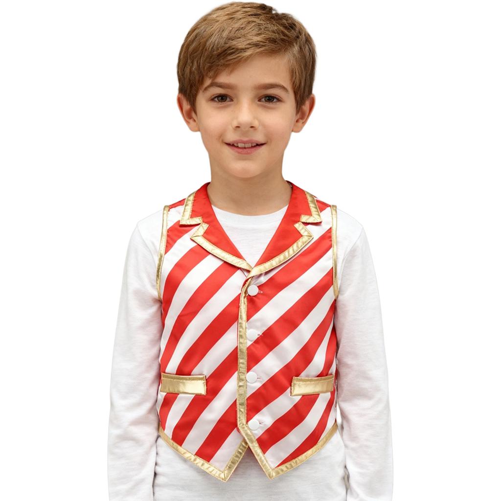 Children's Xmas Costume Vest Candy Cane Striped Sleeveless for Christmas Theme Party