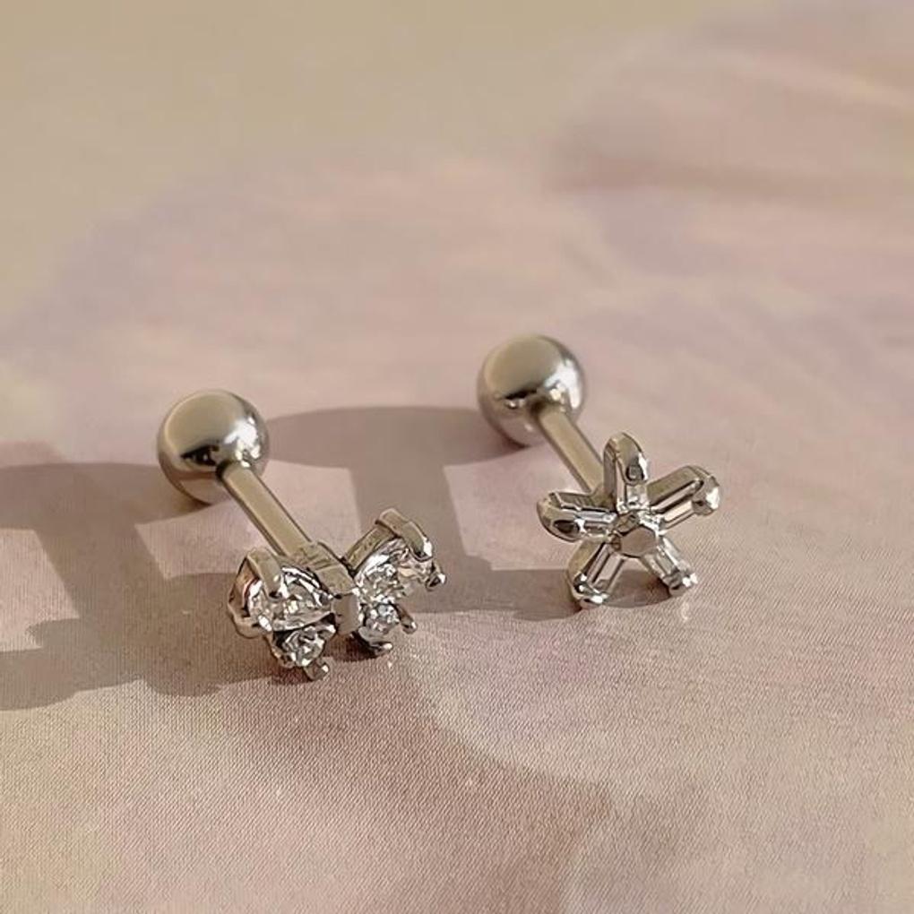 Surgical steel cubic square flower ribbon piercing