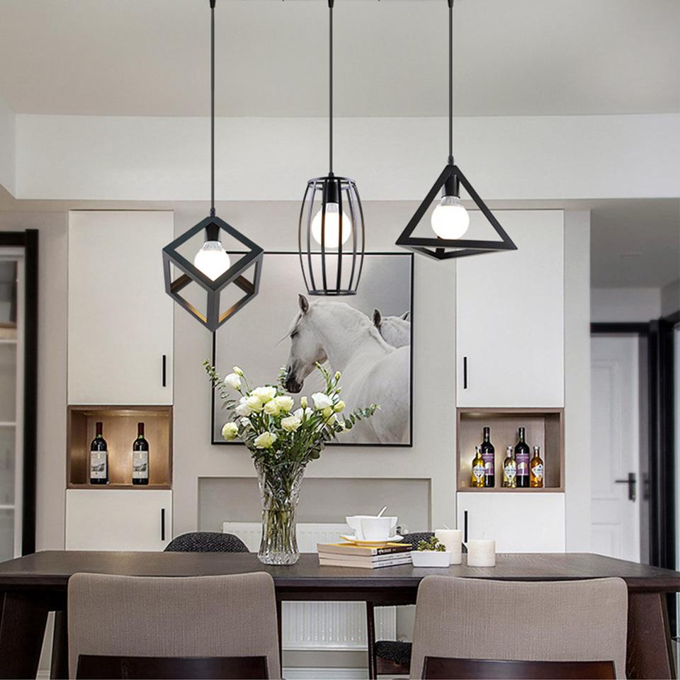 Geometric Vintage Geometry Pendant Light Industrial Retro Metal Hanging Lamp E27 Base Lighting Fixture Indoor Decoration Hot