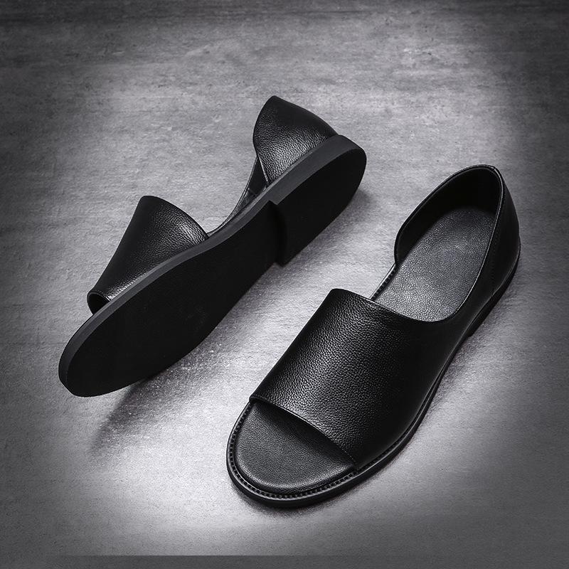 FashionMen's Sandals Summer New Designer Cow Leather Beach Shoes Male Fashion Casual Black Roman Style Sandal Shoes Man