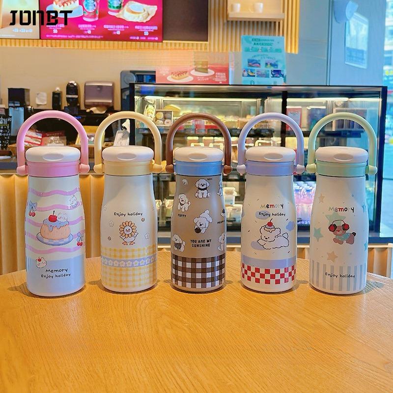 Tecknad Söt Barn Termosflaska 316 Rostfritt Stål Sugrör Vattenflaska Bärbar Dubbel Drickande Termisk Vattenkopp för Studenter