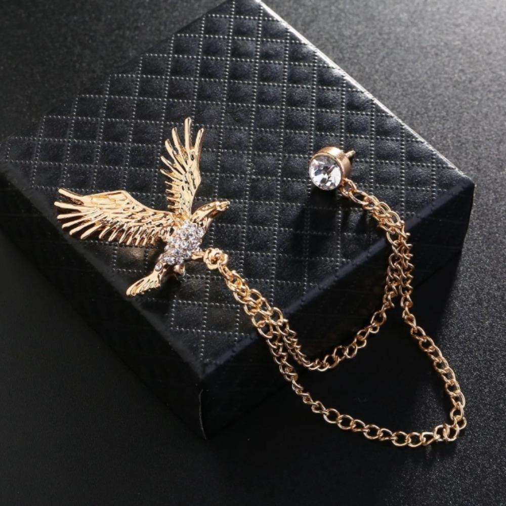 Vintage Eagle Tassel Brooch Rhinestone Suit Lapel Pin Fashion Suit Collar Pin  Gift