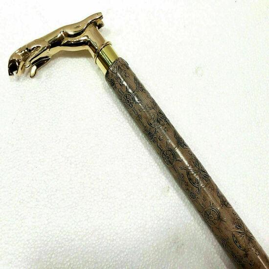 Antique Style Victorian Vintage Designer Brass Handle Cane Wooden Walking Stick